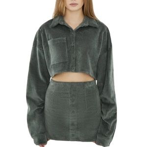 danielle guizio Corduroy Cropped Button-up Top - Green, XS